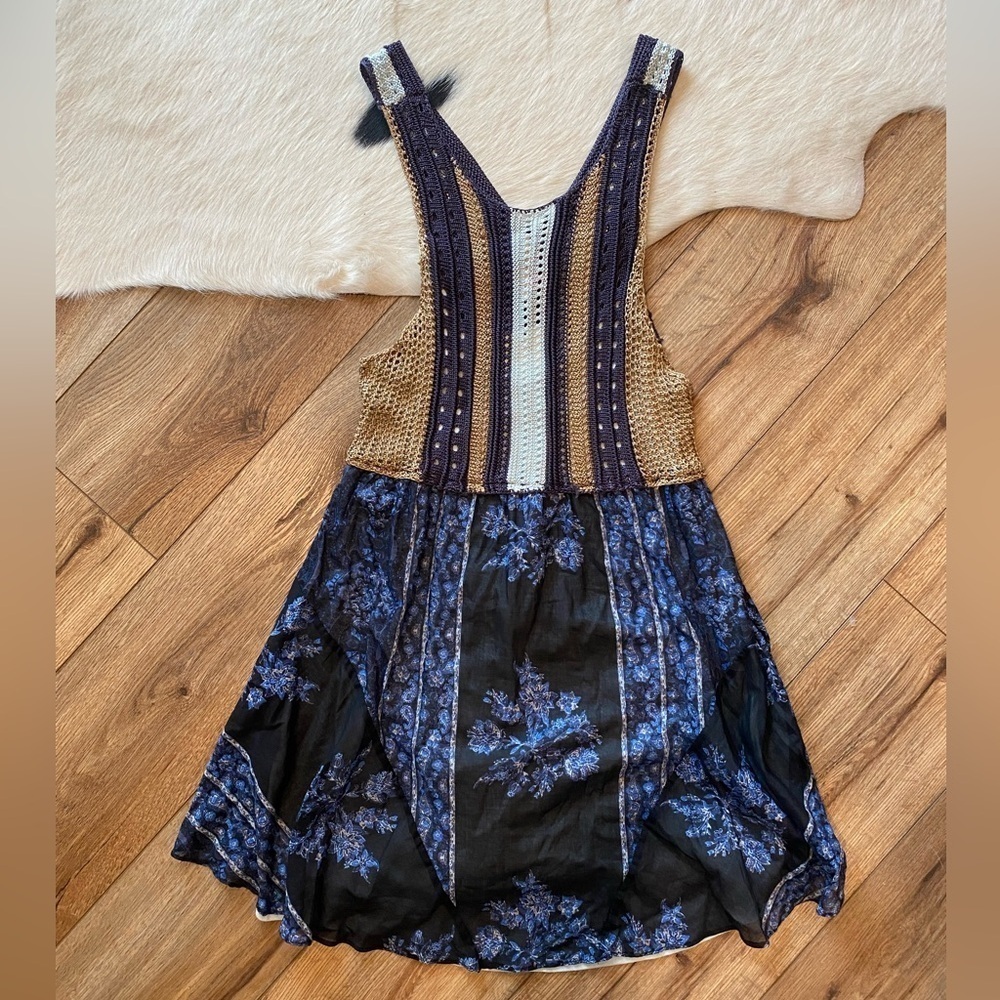 Free People Fairycore boho whimsical floral festival mini dress crochet bodice - Picture 4 of 13